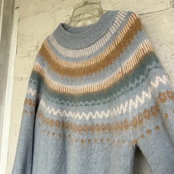 J. Crew Pale Blue Fair Isle Puff Sleeve Relaxed Fit Pullover Sweater Size XS - Picture 4 of 14